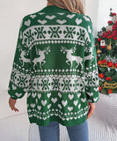Classic Relaxed Christmas Deer Pattern Long Sleeve Cardigan