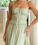 Lace Patchwork High-Waisted Halter Dress for Chic Elegance