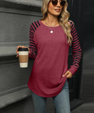 Striped Patchwork Crewneck Long Sleeve Tailcoat T Shirt