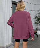 Solid Color Wavy Round Neck Long Sleeve Loose Fitting Shirt