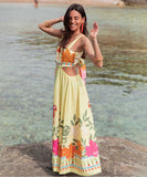 Classic Printed Maxi Dress With Wide Straps Bright Yellow