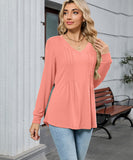 V Neck Striped Loose Long Sleeve T Shirt Nylon Elastane