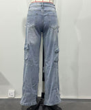 Multi Pocket Hand Drilled Washed Denim Jeans for Casual Style