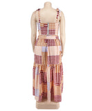Plaid Sleeveless Blazer With Wide Skirt Set In Vibrant Colors