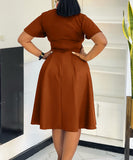 Plus Size Solid Color Lace Up Short Sleeve Dress for Women