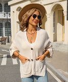 Classic Relaxed Cardigan With Pocket V Neck For Women