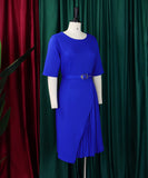 Fashionable High-Waisted Pleated Dress With Five-Quarter Sleeves