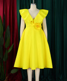 V Neck Ruffled Floral Evening Dress for Elegant Banquets
