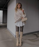 Relaxed Semi High Neck Pullover Sweater For Everyday Wear