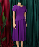 Fashionable Solid Color V Neck Short Sleeve A Line Dress