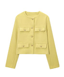 Fashionable Button Embellished Short Blazer Polyester