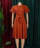 Plus Size Solid Color Lace Up Short Sleeve Dress for Women