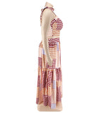 Plaid Sleeveless Blazer With Wide Skirt Set In Vibrant Colors