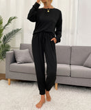 Comfortable Plus Size Long Sleeve Solid Color Lounge Set