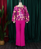 Stylish Printed Long-Sleeved Top And Wide-Leg Pants Set