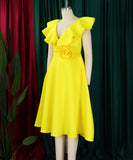 V Neck Ruffled Floral Evening Dress for Elegant Banquets