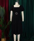 Stylish Solid Color Dress with Flared Sleeves and Square Neck