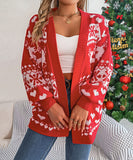Classic Relaxed Christmas Deer Pattern Long Sleeve Cardigan