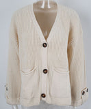 Classic Relaxed Cardigan With Pocket V Neck For Women