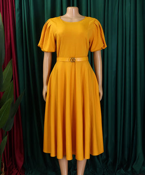Elegant Waisted Swing A-Line Dress with Puffy Sleeves Charm