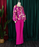 Stylish Printed Long-Sleeved Top And Wide-Leg Pants Set