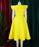 V Neck Ruffled Floral Evening Dress for Elegant Banquets
