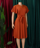 Plus Size Solid Color Lace Up Short Sleeve Dress for Women