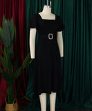 Stylish Solid Color Dress with Flared Sleeves and Square Neck