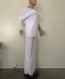 Chic Two-Piece Straight-Leg Suit with Asymmetrical Sleeve Design
