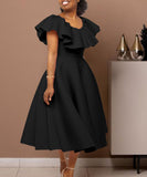 Elegant Ruffled Skirt Banquet Dress in Black Red and White