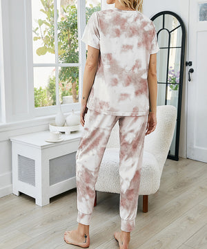 Comfortable Pocket Short-Sleeved Home Wear Pants Set in Brown