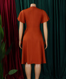 Plus Size Solid Color Lace Up Short Sleeve Dress for Women