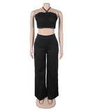 Chic Two-Piece Set with Tie-Up Top and High-Waisted Trousers