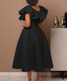Elegant Ruffled Skirt Banquet Dress in Black Red and White