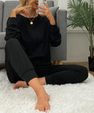 Comfortable Plus Size Long Sleeve Solid Color Lounge Set