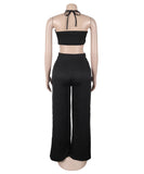 Chic Two-Piece Set with Tie-Up Top and High-Waisted Trousers