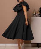 Elegant Ruffled Skirt Banquet Dress in Black Red and White