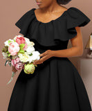 Elegant Ruffled Skirt Banquet Dress in Black Red and White