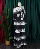 Stylish Printed Lace-Up Long-Sleeved Top & Wide-Leg Pants