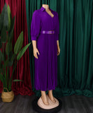 Fashion V Neck Solid Color Long Sleeve Maxi Skirt With Pleated Hem