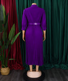 Fashion V Neck Solid Color Long Sleeve Maxi Skirt With Pleated Hem