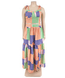 Plaid Sleeveless Blazer With Wide Skirt Set In Vibrant Colors