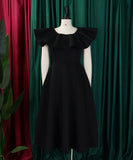 Elegant Ruffled Skirt Banquet Dress in Black Red and White