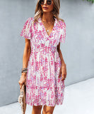 Casual Vacation Style Floral Print Half Skirt Dress for Women