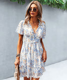 Casual Vacation Style Floral Print Half Skirt Dress for Women