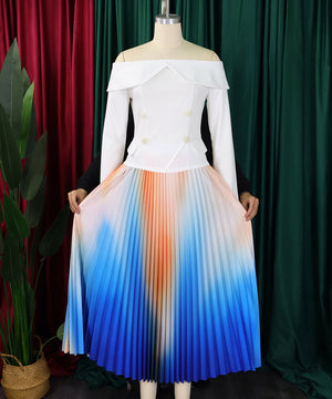 Sophisticated Boat Neck Blouse and Skirt Set