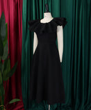Elegant Ruffled Skirt Banquet Dress in Black Red and White