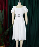 Stylish Solid Color Dress with Flared Sleeves and Square Neck
