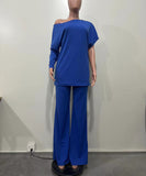 Chic Two-Piece Straight-Leg Suit with Asymmetrical Sleeve Design