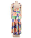 Plaid Sleeveless Blazer With Wide Skirt Set In Vibrant Colors